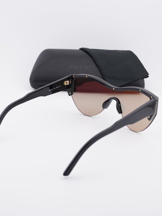 Balenciaga BB0004S 006 Shield Sunglasses - Black / Gold Mirror main image 4